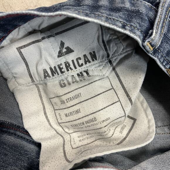 American Giant Jeans Mens 32x32 Blue 218 Straight Maritime Denim Distressed - Picture 9 of 9